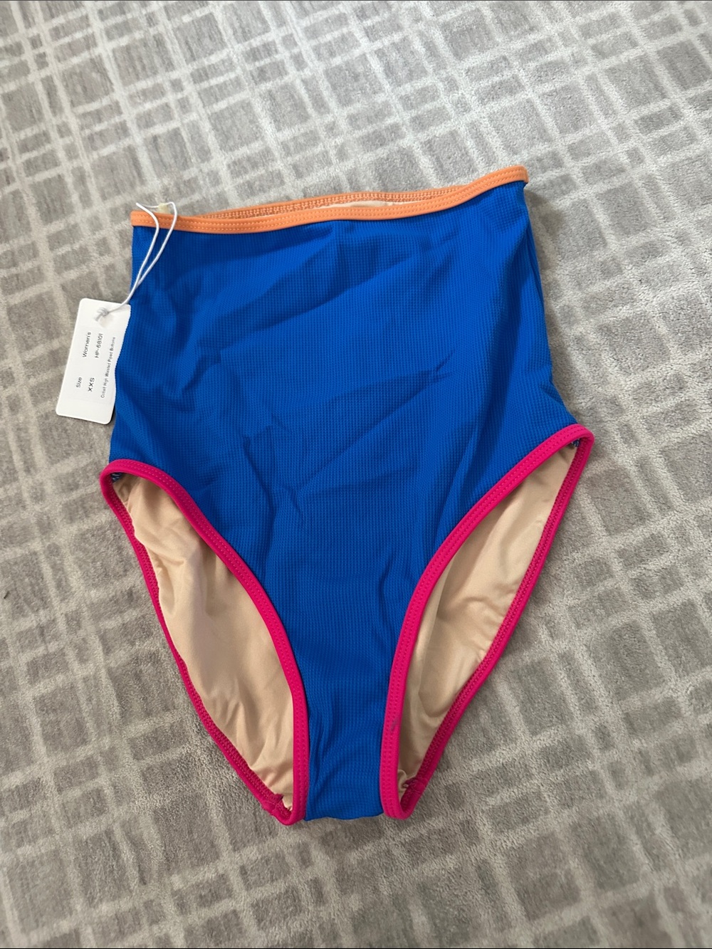 Livy and Kate High-Waist Blue Women's Swim Bottom with Pink Trim XXS NWT